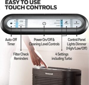 Honeywell HPA200 AllergenPlust HEPA Air Purifier control panel is a smooth surface with touch sensitive buttons